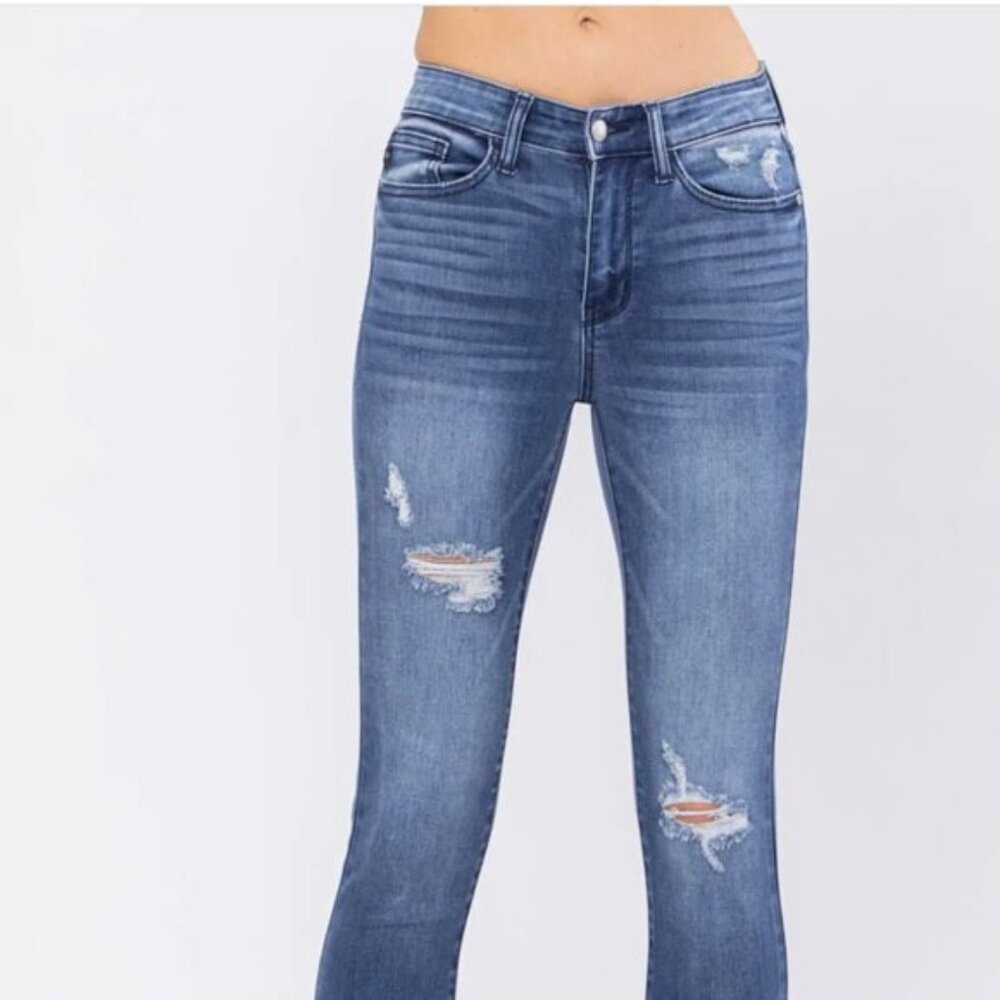Judy Blue Skinny Jeans High Rise Denim Destroyed Hem Jean Blue Plus Size 24 24W